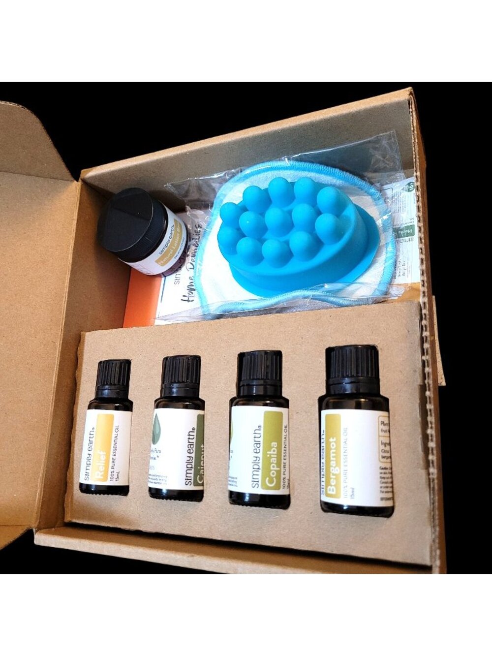 Simply Earth Essential Oil Kit 4 Oils Brush Compress Pad Lotion Base Recipes